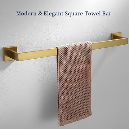 SEIDO 24 Inch Brushed Gold Towel Bar, Heavy Duty & Rust-Proof 304 Stainless Steel Bath Towel Holder, Modern Square Wall Mounted Towel Rack for Bathroom, Kitchen, RV - color: Brushed Gold, size: 24 Inch