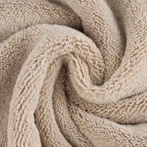 POLYTE 330 GSM Poly Blend Microfiber Quick Dry Hand Towel, 16x30 in | 4 Pack, Oversize, Lint Free, Hanging Loop - color: Beige