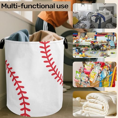 Baseball Large Clothes Hamper Bag - Laundry Basket with Handles, Space Saving Foldable Design for Nursery - color: Baseball