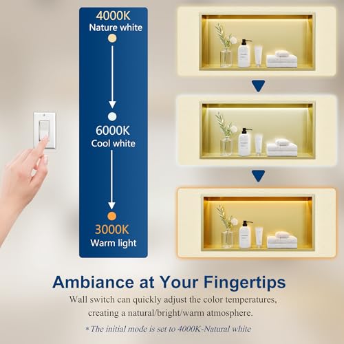 24"x12" Gold LED Shower Niche,3 CCT Dimmable Light, No Tile Needed | 304 Stainless Steel Bathroom Niche w/ Light(3000K/4000K/6000K), IP66 Waterproof, Space Saving & Durable ,LED Driver Included - color: Brass Gold, size: 24X12In