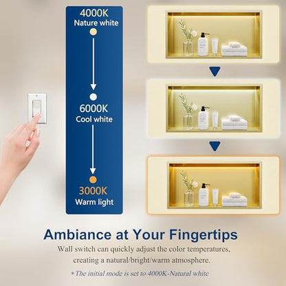 24"x12" Gold LED Shower Niche,3 CCT Dimmable Light, No Tile Needed | 304 Stainless Steel Bathroom Niche w/ Light(3000K/4000K/6000K), IP66 Waterproof, Space Saving & Durable ,LED Driver Included - color: Brass Gold, size: 24X12In