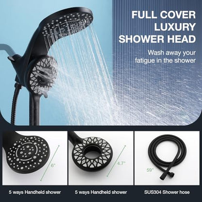 High Pressure Rain Shower Head with Handheld Spray Combo Fixed Showerhead Dual Shower Head Set 10 Sprays Detachable Hand Held Showerheads Built-in Magnetic System Matte Black - color: Matte Black