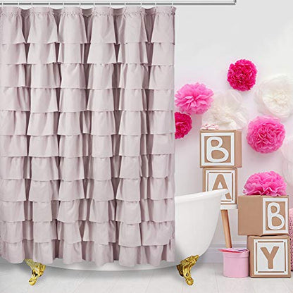 Mauve Shower Curtain for Bathroom, 72 W x 84 H, Cascading Tiered Ruffles | Coquette Feminine Aesthetic, 72x84, Soft Microfiber Fabric, 12 Hooks Inclouded, Machine Washable, Apartment Bathroom Upgrade - color: Blush, size: 72"W x 84"L (Pack of 1)