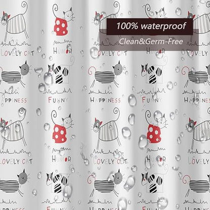 TIKABC Shower Curtain Liner, 4G PEVA Black and Red Kitten Shower Liner, Plastic Waterproof Shower Curtains, 72x72 inch with Grommet Holes 3 Magnetic Weights - color: Black Red Kitten