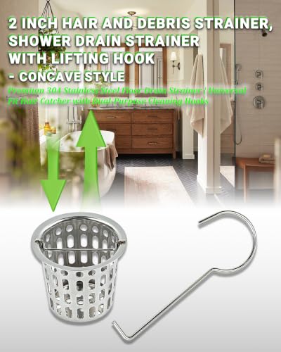 1 Pc Debris and Hair Strainer for Shower Drains Floor Drain, 2 Inch Stainless Steel Debris Basket Hair Trap Catcher with 2 Lifting Hook, Concave Style - size: Concave Style