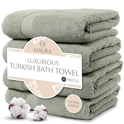 MAURA Sage Extra Large Turkish Cotton Luxury Bath Towels Set of 4. Ultra-Soft, Thick & Plush Towels for Bathroom - Sage Green - color: Sage Green, size: Bath Towel (4-Pack)
