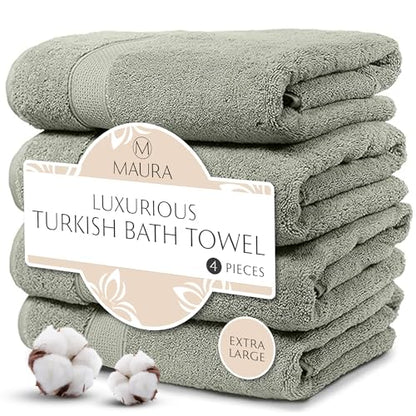MAURA Sage Extra Large Turkish Cotton Luxury Bath Towels Set of 4. Ultra-Soft, Thick & Plush Towels for Bathroom - Sage Green - color: Sage Green, size: Bath Towel (4-Pack)