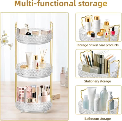 360 Rotating Rotating Makeup Organizer for Vanity, 3 Tier Perfume Skincare Organizers and Storage for Bathroom Countertop, Clear Spinning Counter Cosmetic Holder for Dresser,Clear - size: 3 Tier