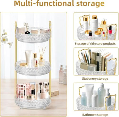360 Rotating Rotating Makeup Organizer for Vanity, 3 Tier Perfume Skincare Organizers and Storage for Bathroom Countertop, Clear Spinning Counter Cosmetic Holder for Dresser,Clear - size: 3 Tier