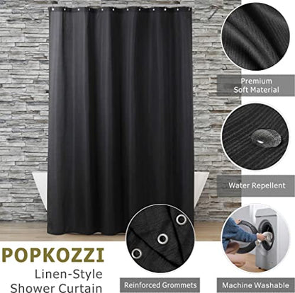 Black Shower Curtain for Bathroom: Water Repellent Quick Dry - 78"Lx72"W | Striped Textured Linen Style Polyester Fabric Bath Curtain, Solid Simple Elegant Lightweight, Machine Washable, Semi-Sheer - color: Black, size: 72"W x 78.7"L (Pack of 1)