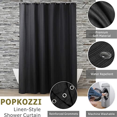 Black Shower Curtain for Bathroom: Water Repellent Quick Dry - 72"Lx72"W | Striped Textured Linen Style Polyester Fabric Bath Curtain, Solid Simple Elegant Lightweight, Machine Washable, Semi-Sheer - color: Black, size: 72"W x 72"L (Pack of 1)