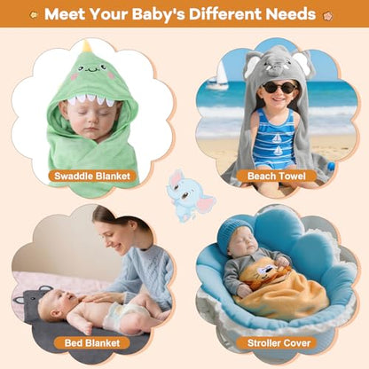 12 PCS Baby Bath Towels Set, Baby Towels for Newborn Bath Essentials | Ultra Soft Cozy, Thick & Absorbent, Cute Animal Hooded, 4 PCS Baby Towels & 8 PCS Washcloths, for Infants, Toddlers Boy Girl