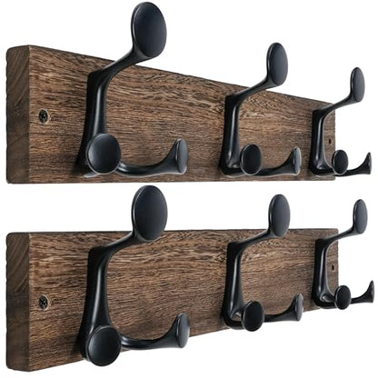 WEBI Coat Rack Wall Mount,17" Solid Wood Coat Hooks Wall Mounted Coat Hanger,16" Hole to Hole,Heavy Duty Hook Rack Rail,3 Triple Hooks for Hanging Coats,Jacket,Clothes,Hat,Weathered Brown,2 Packs - color: Weathered Brown, size: 17 Inch(2 Pcs)