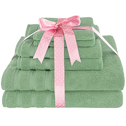 American Soft Linen 100% Carde Cotton 6 Piece Towel Set, 590 GSM Heavy Weight Soft Absorbent Turkish Towels for Bathroom, Sage - color: Sage