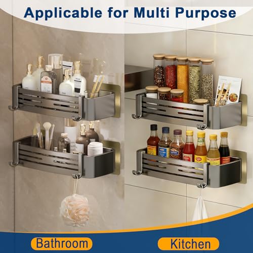 Shower Caddy, No-Drilling Adhesive Shower Shelves with Hooks, Waterproof & Rustproof Removable Shower Organizer Storage for Bathroom Kitchen - color: Grey-Rectangular -1pack