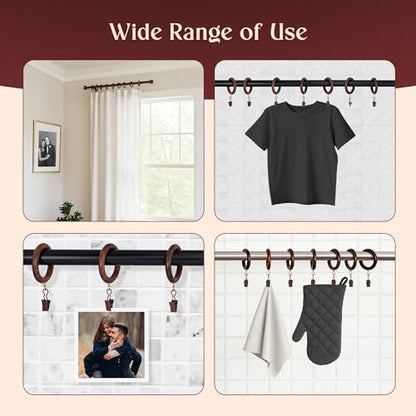 Handcrafted Rosewood Shower Curtain Rings with Clips – 2.5" Outer, 1.75" Inner Diameter – Smooth Wooden Rings with Metal Clips for Shower Curtains and Bathroom Drapes – Pack of 24 - size: 1.75" Inner Diameter