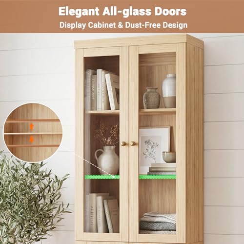 Cyclysio Kitchen Pantry Cabinet, 80" Wood Pantry Storage Cabinet with Doors and Adjustable Shelves, Kitchen Cabinet with Thickened Top Panel, Tall Cabinet for Livingroom, Pantry, Bathroom, Natural - color: Natural