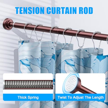 TEECK Shower Curtain Rod, 32-43 inch Adjustable Spring Tension Curtain Rod, Never Rust Anti-Slip Shower Curtain Rod for Bathroom, No Drilling, Never Collapse, Easy to Use, Brown - color: Brown, size: 32-43 Inches