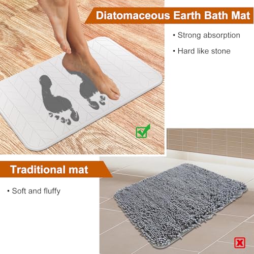 JUERLEN 2 Pack Diatomaceous Earth Shower Mat, Stone Bath Mat, Nonslip Super Absorbent Fast-Drying Hard Bath Mat for Bathroom Shower Floor, 24 x 16 inch, White Arrow Design - color: White