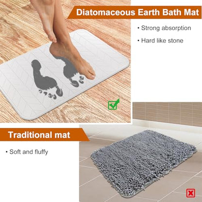 JUERLEN 2 Pack Diatomaceous Earth Shower Mat, Stone Bath Mat, Nonslip Super Absorbent Fast-Drying Hard Bath Mat for Bathroom Shower Floor, 24 x 16 inch, White Arrow Design - color: White