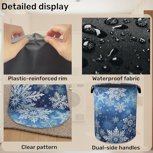 Winter Snowflakes Large Clothes Hamper Bag - Laundry Basket with Handles, Space Saving Foldable Design for Nursery - color: Winter Snowflakes