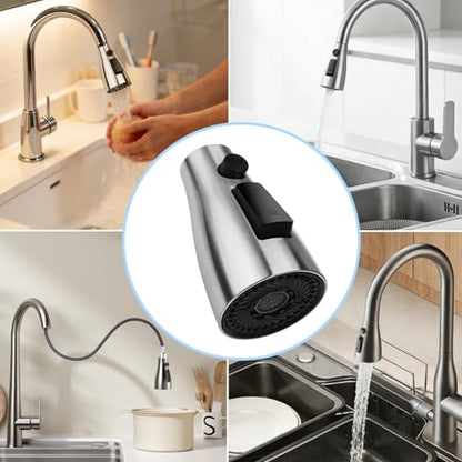 MILD EAST Kitchen Faucet Head Replacement, Premium 3-Function Pull Down Spray Head with 9 Universal Adapters, Sink Faucet Head compatible with Moen, American Standard Faucets, Brushed Nickel