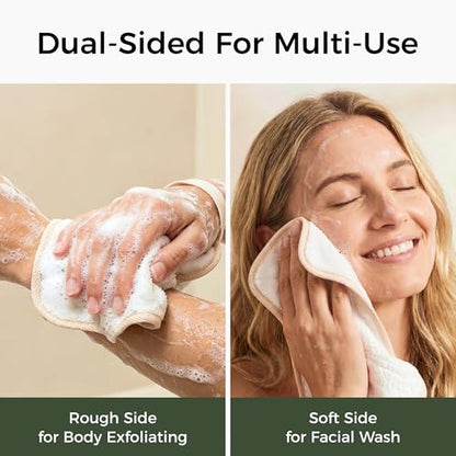 ZOMCHI Exfoliating Washcloth for Face and Body, Dual Function Wash Cloth with Soft and Rough Sides, Exfoliating Scrub Bath Towels, Washcloth with Loop (White, 3 Pack) - style: White, 3 Pack