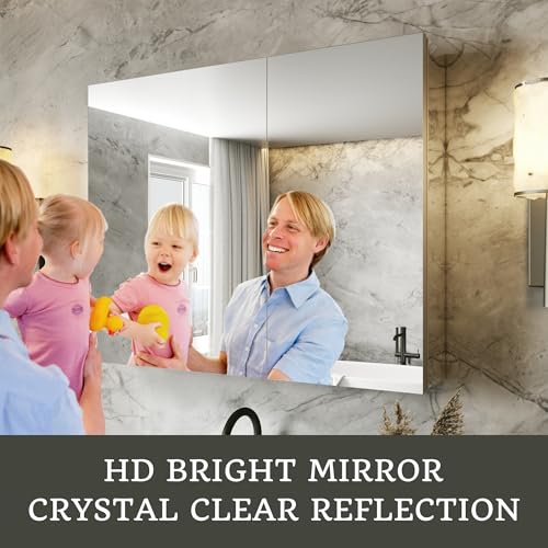 30 x 24 in Medicine Cabinet with Mirror and Side Panels, Silver | Surface or Recessed Medicine Cabinet Mirror with Storage, Adjustable Shelves, Aluminum Alloy Frame, Assembly Required - size: 30''x24''