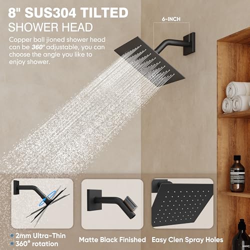 Black Shower System, All Metal Dual Rain Shower Head with Handheld | 3-In-1 Push Button Valve and Trim Kit, Matte Black SUS304 10" Ceiling & 8" Wall Mount Heads, Bathroom Shower Faucet Set - color: Matte Black