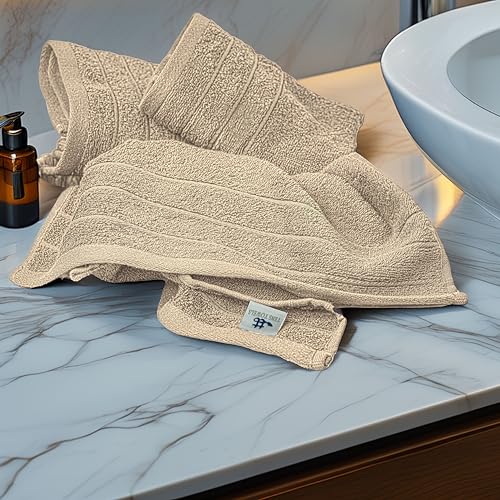 6 Piece Hand Towels Set 16 x 28 Inches, Beige | 100% Cotton, Lighter Weight, Quick to Dry, 16 x 28 Inches, Super Soft & Absorbent, Perfect for Bathroom & Kitchen - color: Beige