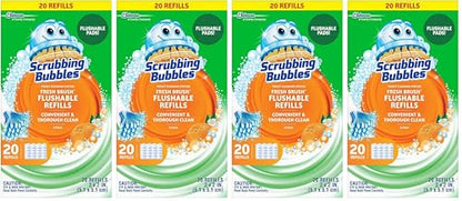 Scrubbing Bubbles Flushable Toilet Bowl Wand Cleaner Refills, Fresh Brush Cleaner Toilet Refill Pads, Removes Limescale & Odors, Citrus Scent,20 Count (Pack of 4) - size: 20 Count (Pack of 4), style: Refill