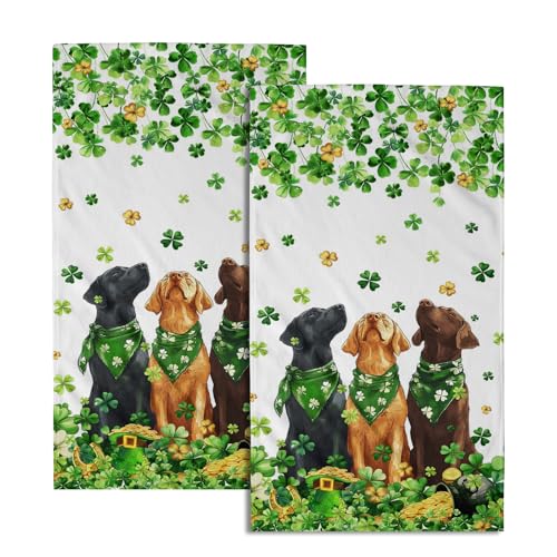 Giwawa St Patrick Dog Towel Set of 2, Falling Lucky Clover Shamrocks Decorative Hand Towels, Patrick's Day Hat Puppy Soft Microfiber Face Towel Washcloth for Bathroom Guest Gym Spa Hotel - color: Patrick Dog