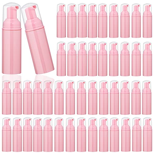 50 Pack 2 oz Foam Pump Bottles, Refillable Soap Dispenser, Daily Use | Pink foam pump bottle for diluted liquid soap, facial cleanser, body wash, shampoo, bathroom, kitchen, vanity and travel use