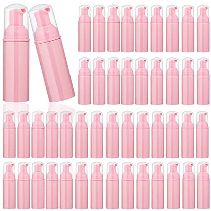 50 Pack 2 oz Foam Pump Bottles, Refillable Soap Dispenser, Daily Use | Pink foam pump bottle for diluted liquid soap, facial cleanser, body wash, shampoo, bathroom, kitchen, vanity and travel use