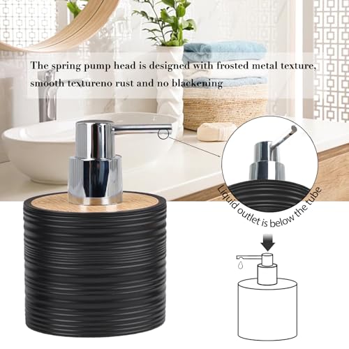 CERBIOR Bathroom Accessories Set Bath Ensemble Includes Soap Dispenser, Toothbrush Holder, Toothbrush Cup, Soap Dish for Decorative Countertop and Housewarming Gift (Black Spiricle) - style: Shiny Black