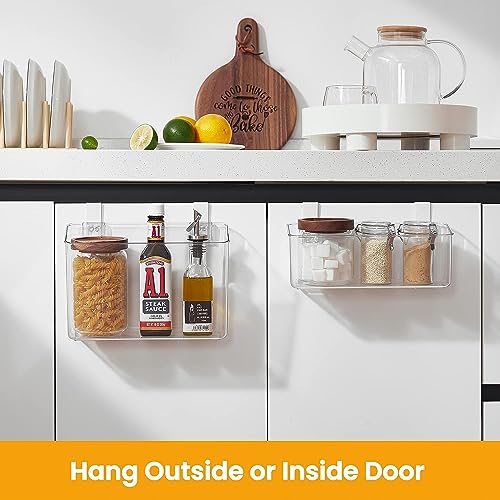 2 Pack Plastic Over Cabinet Door Organizer with Removable Hooks, Clear Hanging Baskets for Organizing Over the Cabinet Organizer Holder for Kitchen, Bathroom-Hang Outside or Inside Door-M - style: M