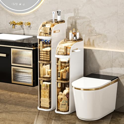 UFORU Slim Bathroom Storage Cabinet, 4-Tier Narrow Organizer with Wheels | Space-Saving Solution for Small Areas, Waterproof Design, No Assembly Needed, Mobile Storage with Easy Access