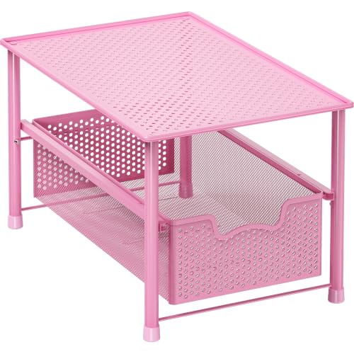 Simple Houseware Stackable Under Sink Sliding Basket Drawer, Pink | Perforated Free Standing Organizer, Kitchen/Pantry/Cabinet/Counter - color: Pink
