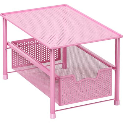 Simple Houseware Stackable Under Sink Sliding Basket Drawer, Pink | Perforated Free Standing Organizer, Kitchen/Pantry/Cabinet/Counter - color: Pink