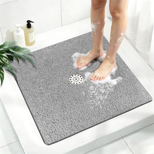 Extra Large Square Shower Mat, Yonala 36 x 36 Inch Non Slip Shower Mats for Inside Shower, Soft PVC Loofah Shower Floor Mat with Central Drain Hole, Quick Drying, Easy Clean - size: 36" x 36" (Square)