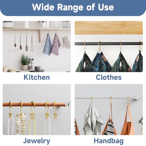 Titanker Shower Curtain Hooks Rings Gold, Metal Double Glide Shower Hooks Rings for Bathroom Shower Rods Curtains, Set of 12 Hooks - Dark Gold - color: Dark Gold, style: Modern
