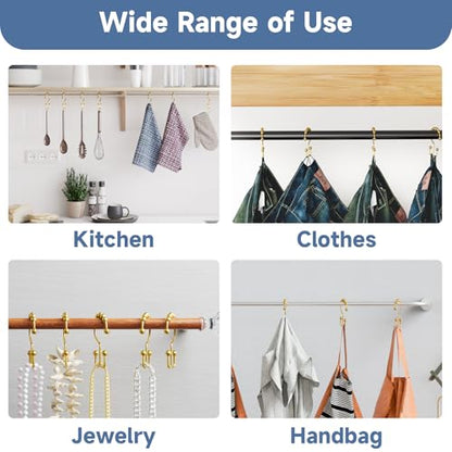 Titanker Shower Curtain Hooks Rings Gold, Metal Double Glide Shower Hooks Rings for Bathroom Shower Rods Curtains, Set of 12 Hooks - Dark Gold - color: Dark Gold, style: Modern