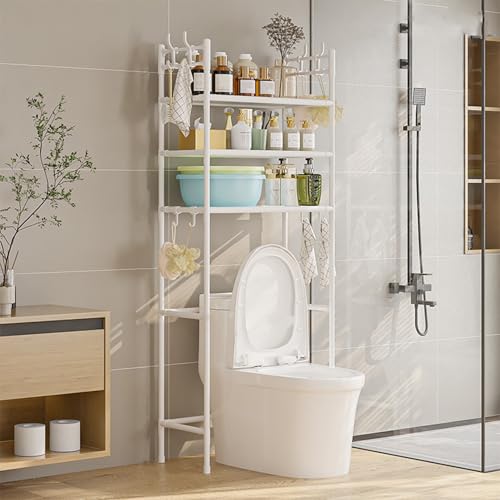 3-Tier Over-The-Toilet Storage Shelf - Sturdy Stainless Steel Bathroom Organizer for Toiletries, Towels & Essentials - Space-Saving Design - color: White