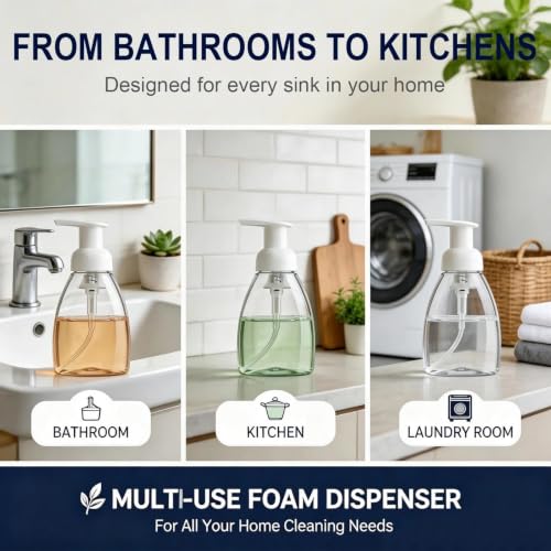 3 Pack 8 Oz Foaming Soap Dispenser BPA Free Refillable Plastic Pump Bottles | Foaming Soap Dispenser Fit for Hand Soap Shampoo, Perfect for Bathroom Kitchen Home Use
