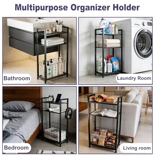 Free Standing Toilet Paper Holder with Shelf, Adjustable Feet Bathroom Toilet Paper Holder Stand for Narrow Space, Roll Dispenser Tissue Holder, Holds Multiple Rolls and Keeps Paper Dry and Clean - color: Black
