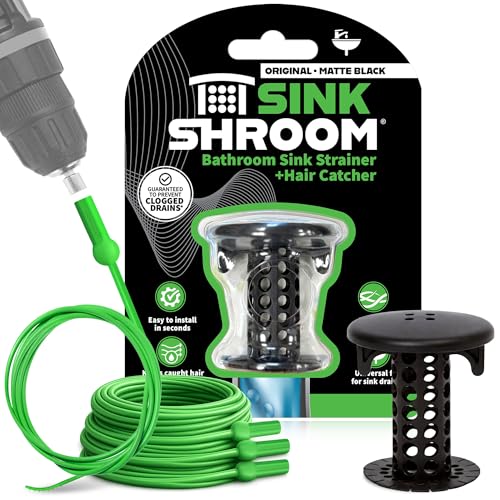SinkShroom Hair Catcher, Matte Black Bathroom Sink Drain Protector, Hair Snare - Comes with 4 DrainShroom Toss Disposable Drain Snakes - color: Matte Black