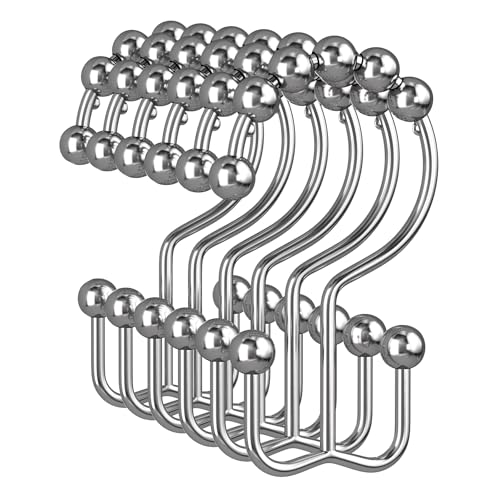 Shower Curtain Rings, Rust-Resistant Metal Double Shower Hooks for Curtain Rolling Shower Curtain Hooks Rings Shower Rings for Bathroom Shower Curtain Rod, Chrome, Set of 12 Rings - color: Chrome, style: Modern - Double Hooks