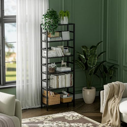 HITNET Bamboo Bookshelf, 6-Tier Tall Open Bookcase with Adjustable Shelves, Floor Standing Storage Shelf Unit for Living Room Bathroom Home Office, Black - color: Black