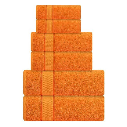 Luxury Bath Towels Set-100% Cotton- 2 Bath, 2 Hand & 2 Washcloths- Large, Thick, Fluffy, Absorbent, Quick Dry, Soft & Plush - Home, Pool, Hotel, Gym, Spa Towel -6 Piece Luxury Bathroom Towels- Orange - color: Orange
