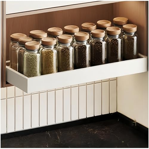 Fokyfok Pull out Cabinet Organizer,Width (18"-25") and Depth (10"-13") Expandable,No Drill Adjustable Slide out Drawers for Pantry,Adhesive Roll out Shelves Short,for upper cabinet,White - color: White, size: (18"W-25"W)X(10"D-13"D)